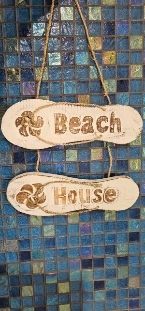 BEACH HOUSE WOODEN JANDAL WALL ART