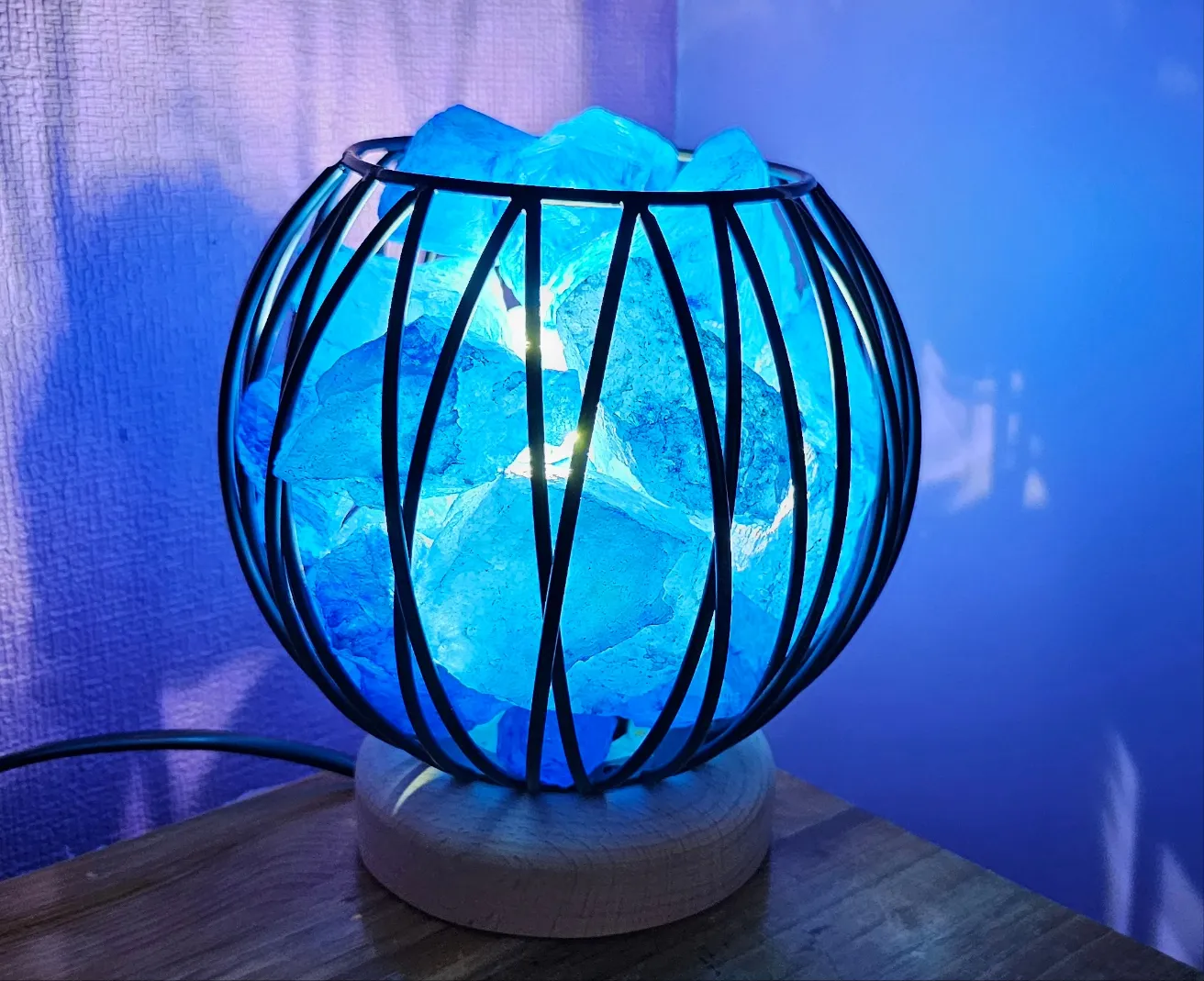 BLUE DYED CLEAR QUARTZ CRYSTAL  CAGE LAMP