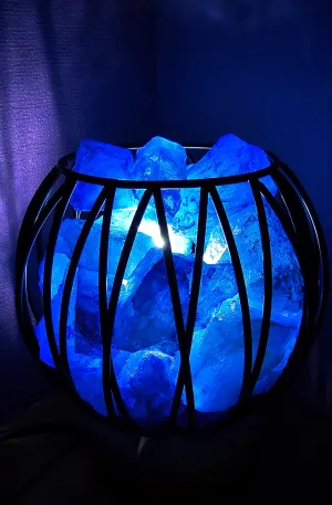 BLUE DYED CLEAR QUARTZ CRYSTAL  CAGE LAMP