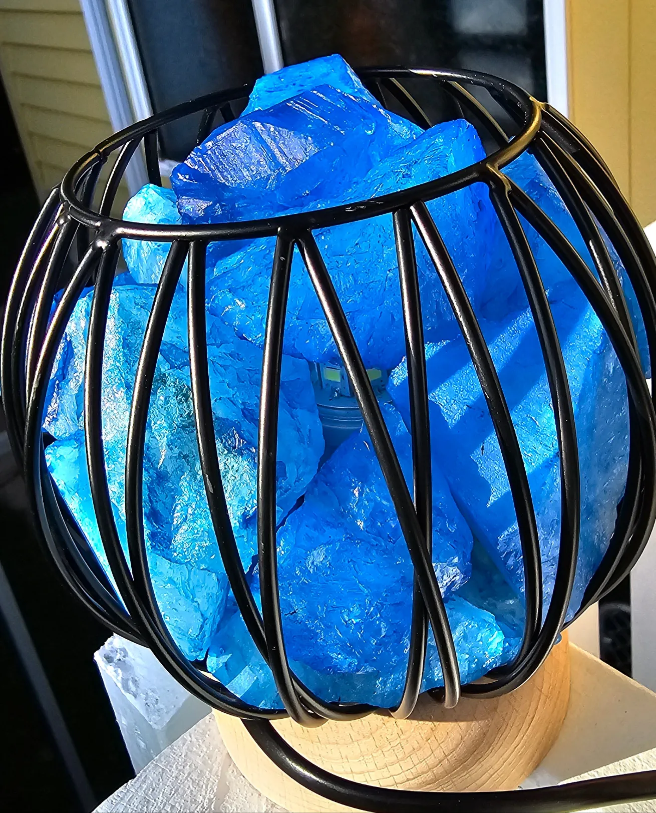 BLUE DYED CLEAR QUARTZ CRYSTAL  CAGE LAMP