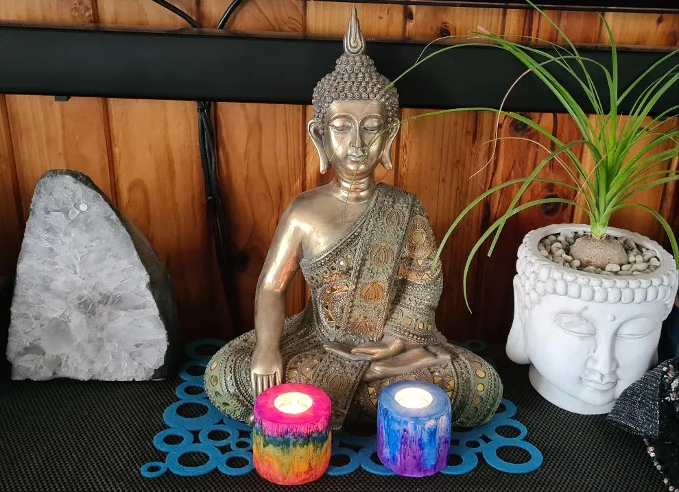 BLUE PURPLE SELENITE CYLINDER T LIGHT HOLDER