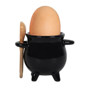 CAULDRON EGG CUP WITH BROOM SPOON
