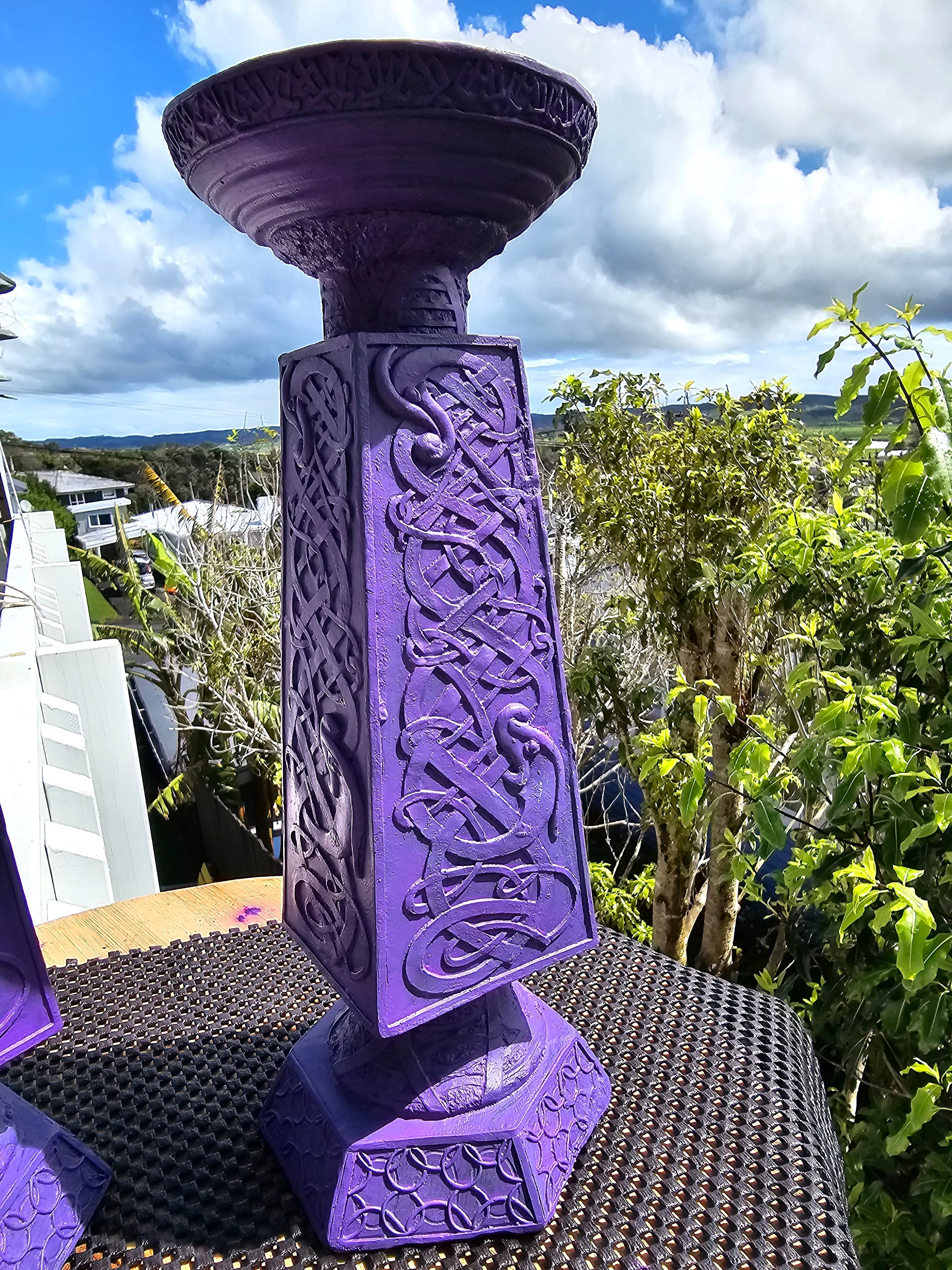 CELTIC PURPLE PILLAR CANDLE  HOLDERS