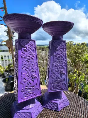 CELTIC PURPLE PILLAR CANDLE  HOLDERS
