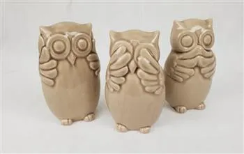 CERAMIC HEAR NO EVIL SEE NO EVIL SPEAK NO EVIL OWLS