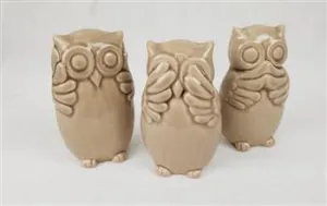 CERAMIC HEAR NO EVIL SEE NO EVIL SPEAK NO EVIL OWLS