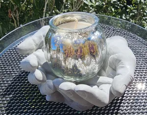 CONCRETE CUPPED HANDS & CANDLE in/outdoor
