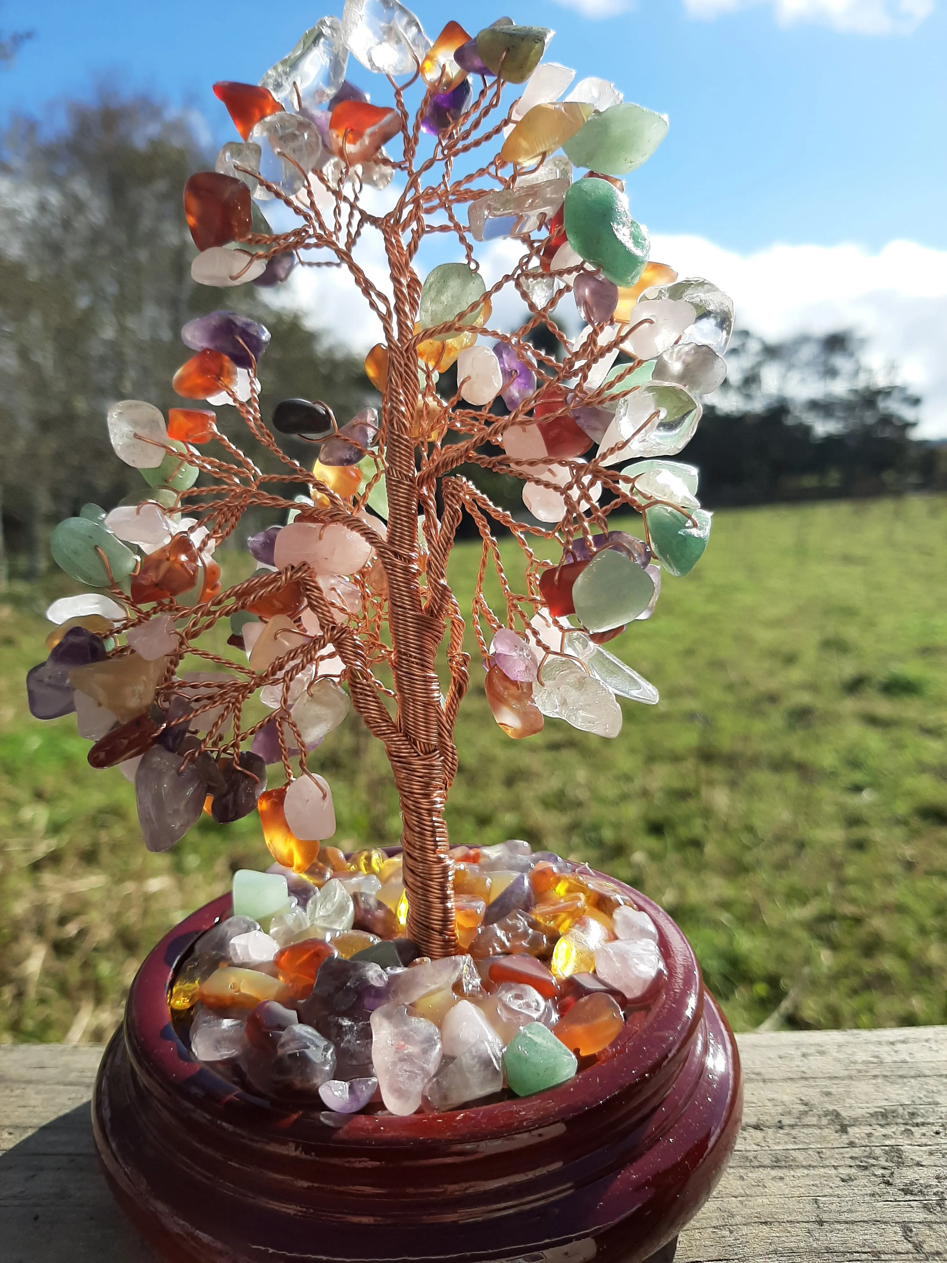 CRYSTAL GEM TREES ON WOOD/GEM BASE