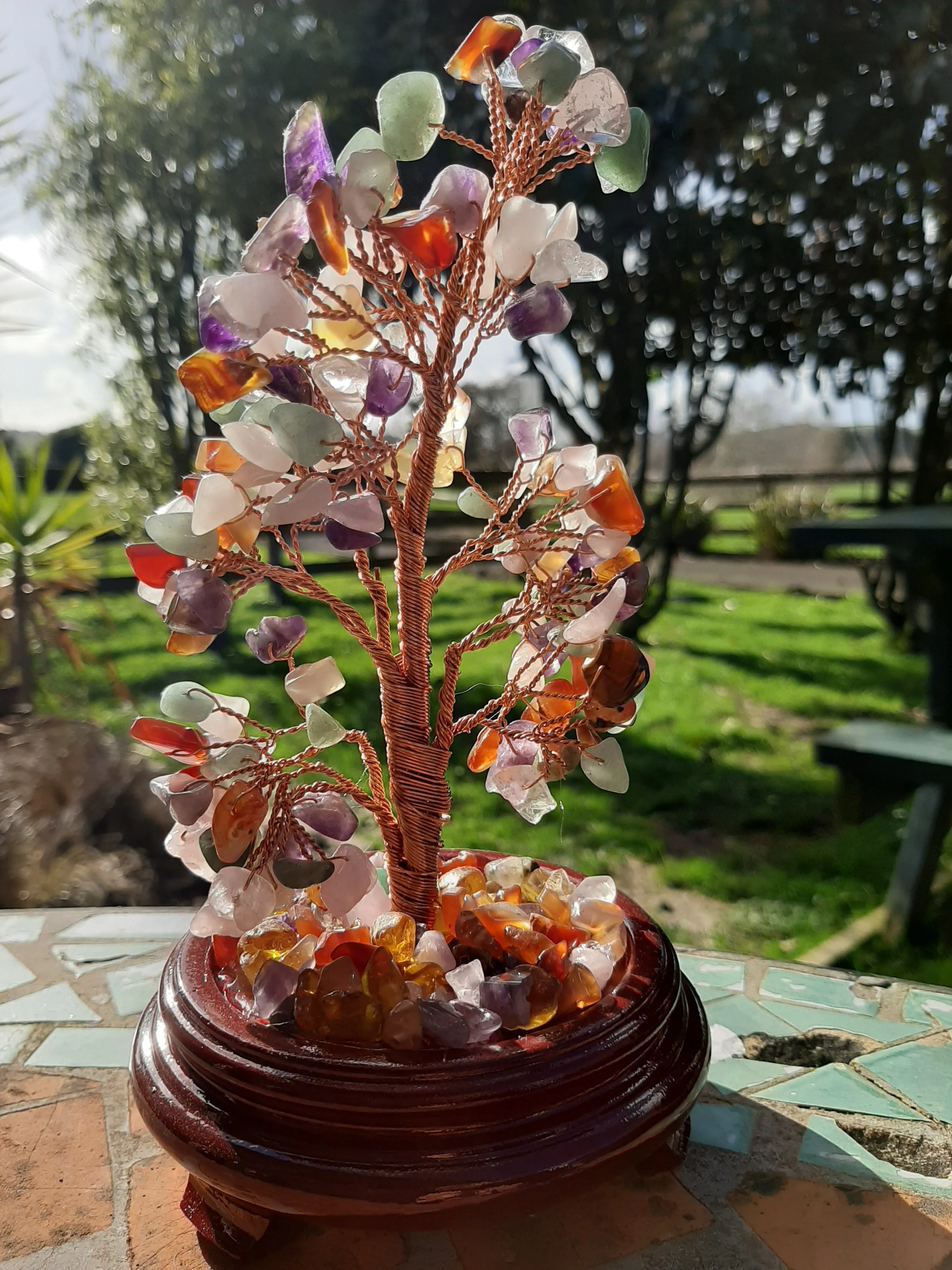 CRYSTAL GEM TREES ON WOOD/GEM BASE