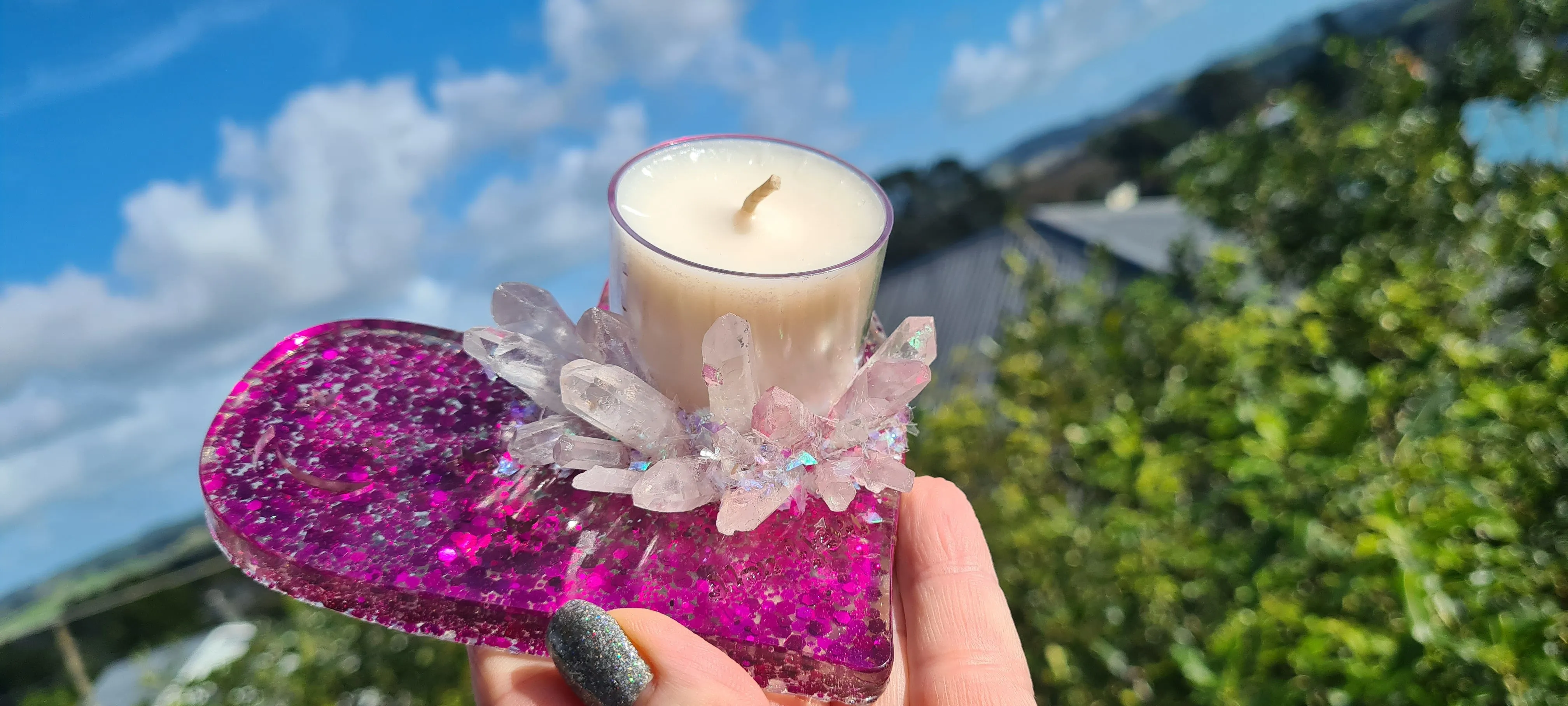 CRYSTAL HEART TEA LIGHT CANDLE HOLDERS-Made by me