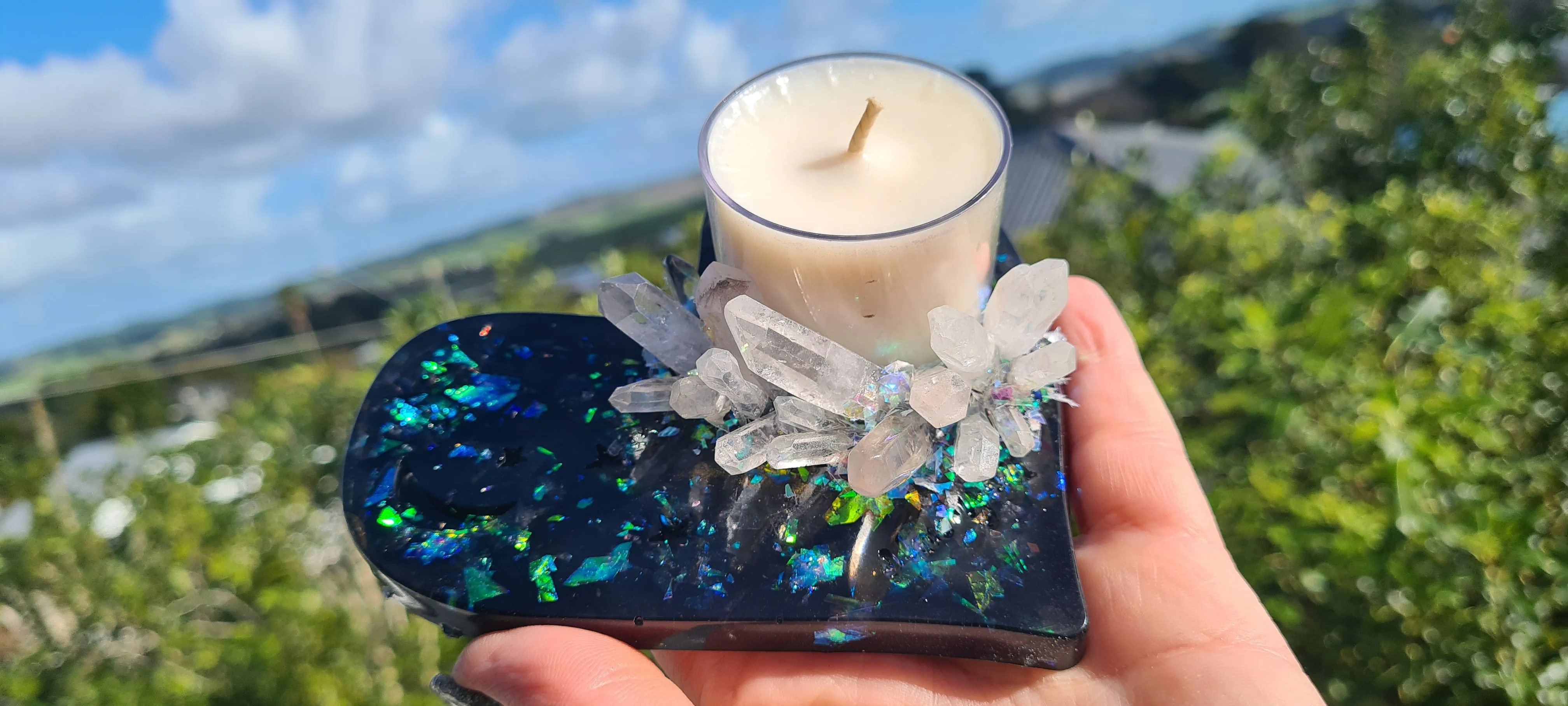 CRYSTAL HEART TEA LIGHT CANDLE HOLDERS-Made by me