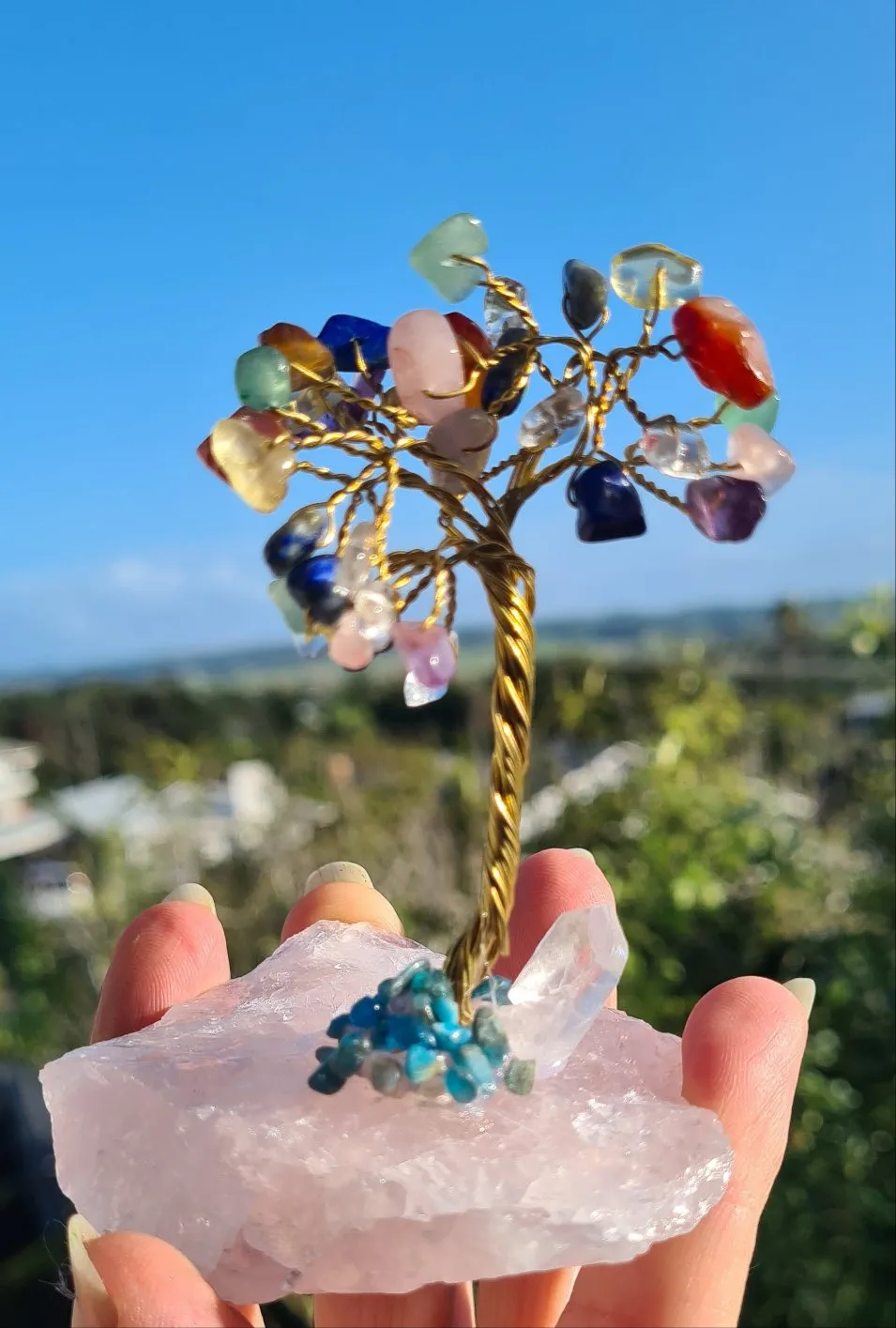CRYSTAL TREES ON ROSE QUARTZ