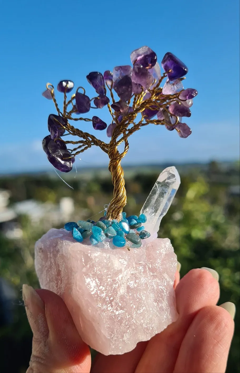 CRYSTAL TREES ON ROSE QUARTZ