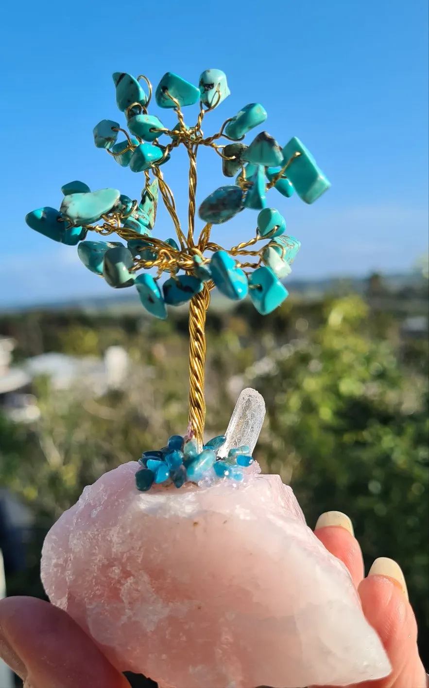 CRYSTAL TREES ON ROSE QUARTZ