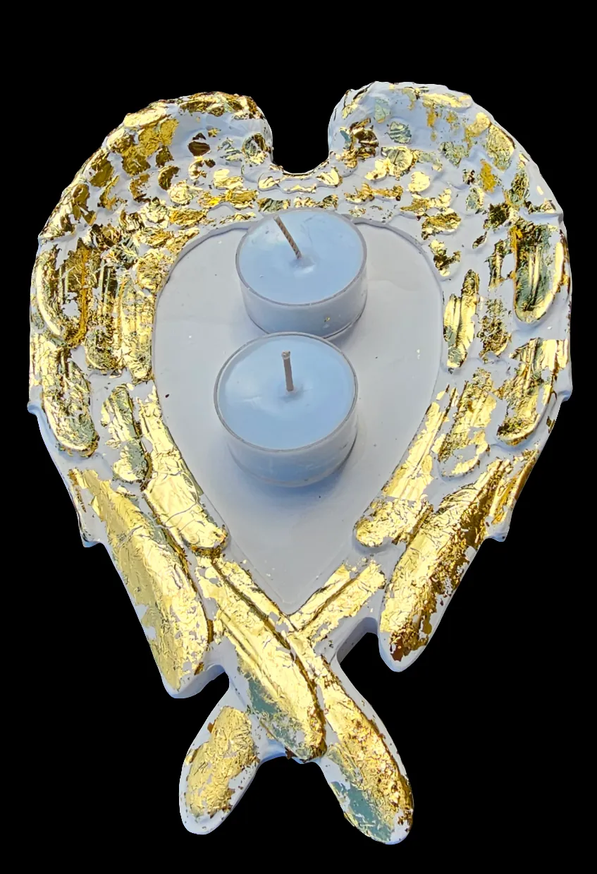 GOLD ANGEL WINGS CANDLE HOLDER