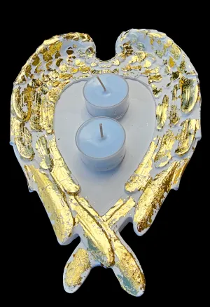 GOLD ANGEL WINGS CANDLE HOLDER
