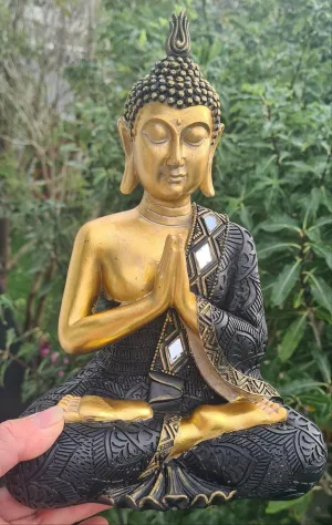 GOLD BLACK BUDDHA FIGURINE-Painted by me