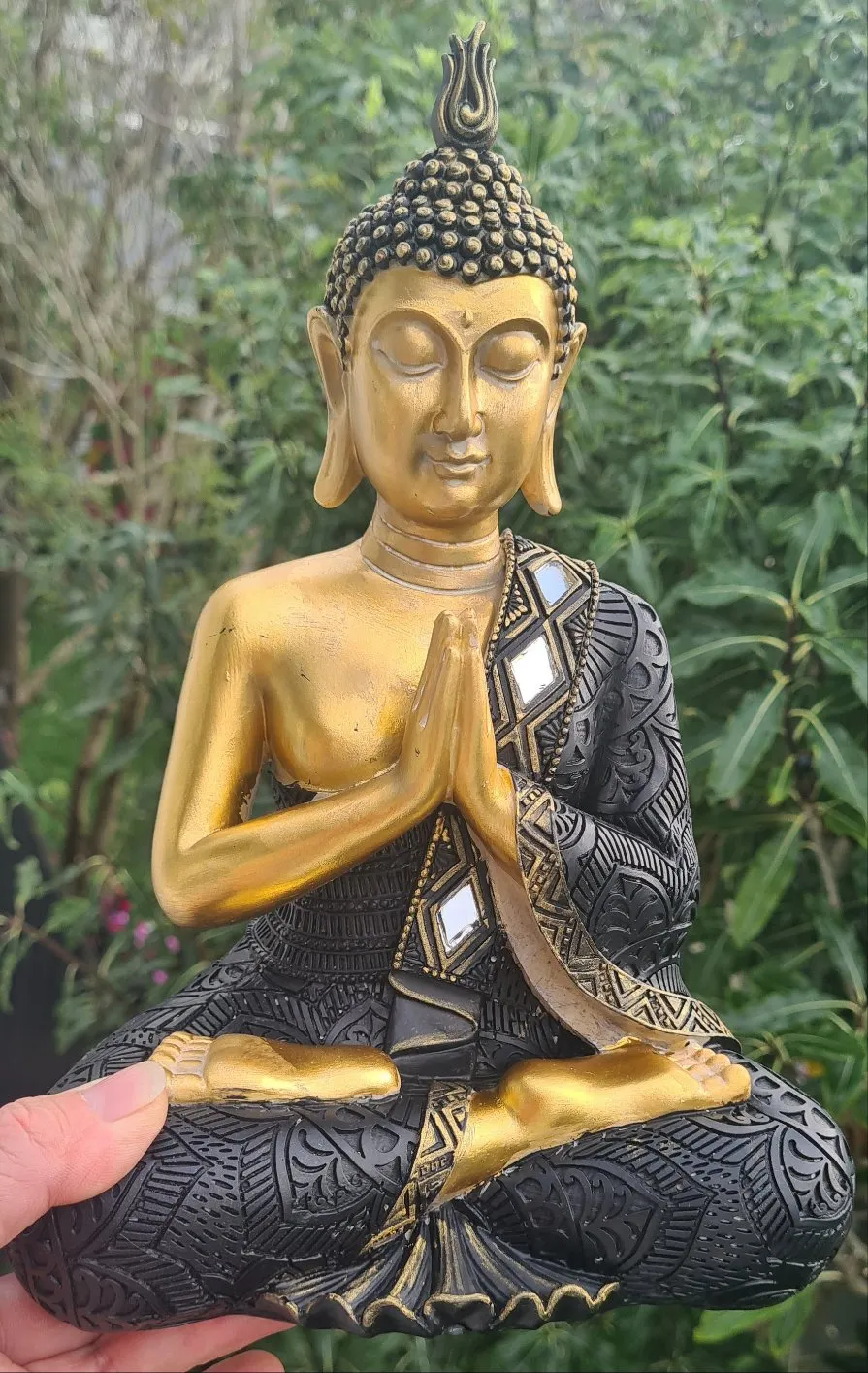 GOLD BLACK BUDDHA FIGURINE-Painted by me