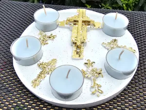 GOLD LEAF CROSS CANDLE HOLDER