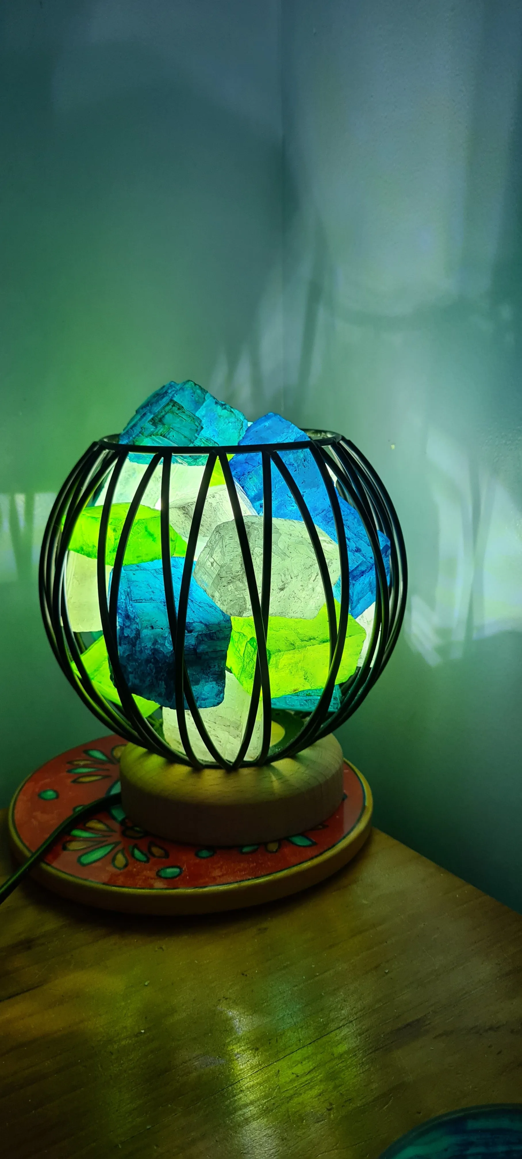 GREEN BLUE CLEAR QUARTZ CRYSTAL CAGE LAMP