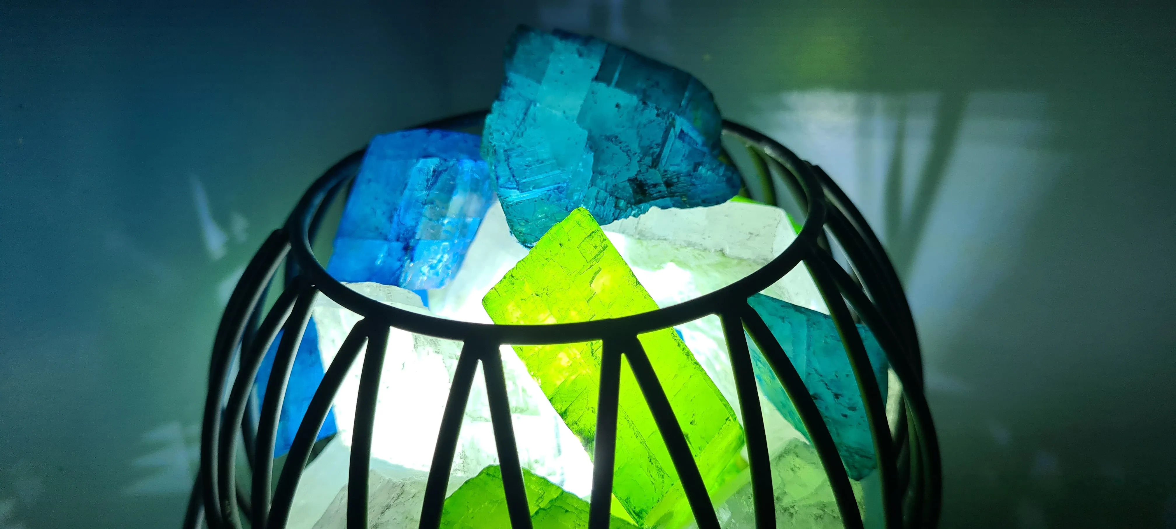 GREEN BLUE CLEAR QUARTZ CRYSTAL CAGE LAMP