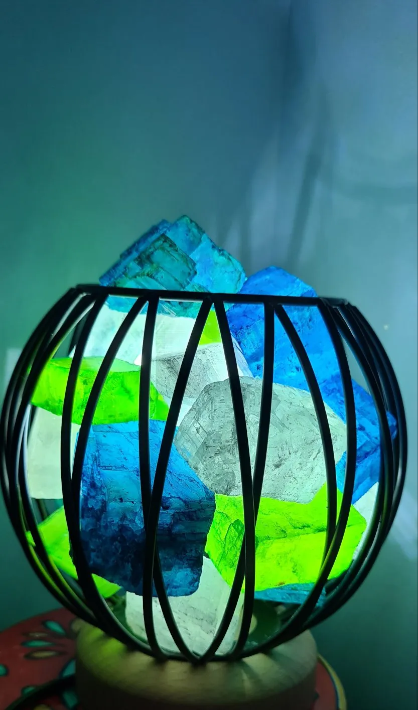 GREEN BLUE CLEAR QUARTZ CRYSTAL CAGE LAMP
