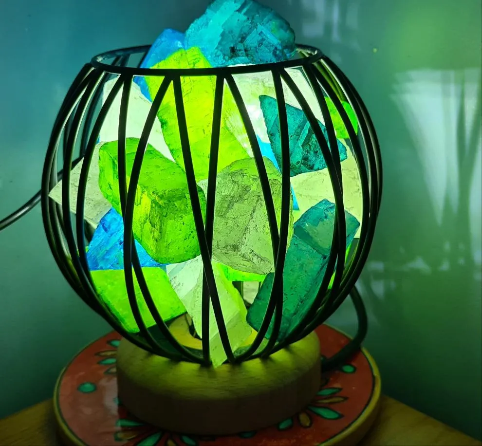 GREEN BLUE CLEAR QUARTZ CRYSTAL CAGE LAMP