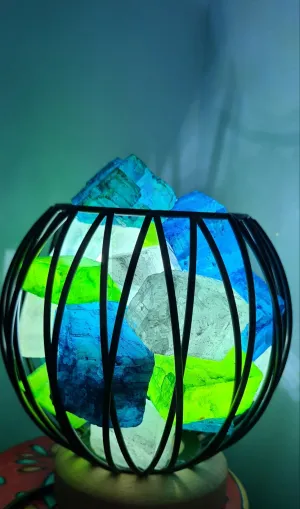 GREEN BLUE CLEAR QUARTZ CRYSTAL CAGE LAMP