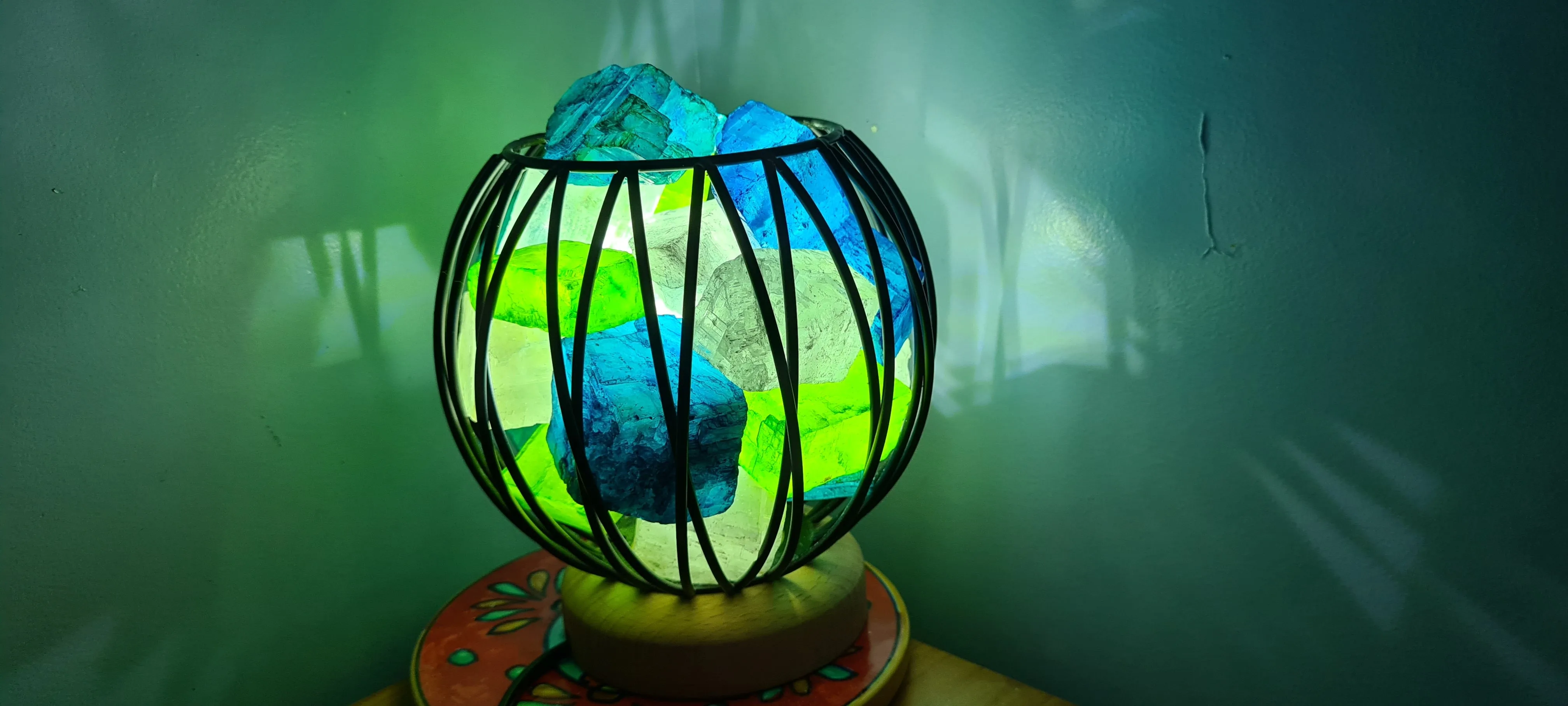 GREEN BLUE CLEAR QUARTZ CRYSTAL CAGE LAMP
