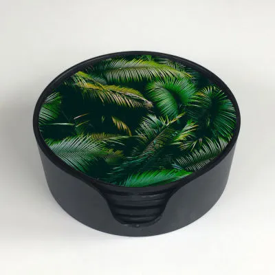GREEN FERN SET 6 GLASS COASTERS