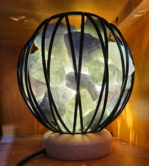 GREEN FLOURITE  CRYSTAL  CAGE LAMP( balance)