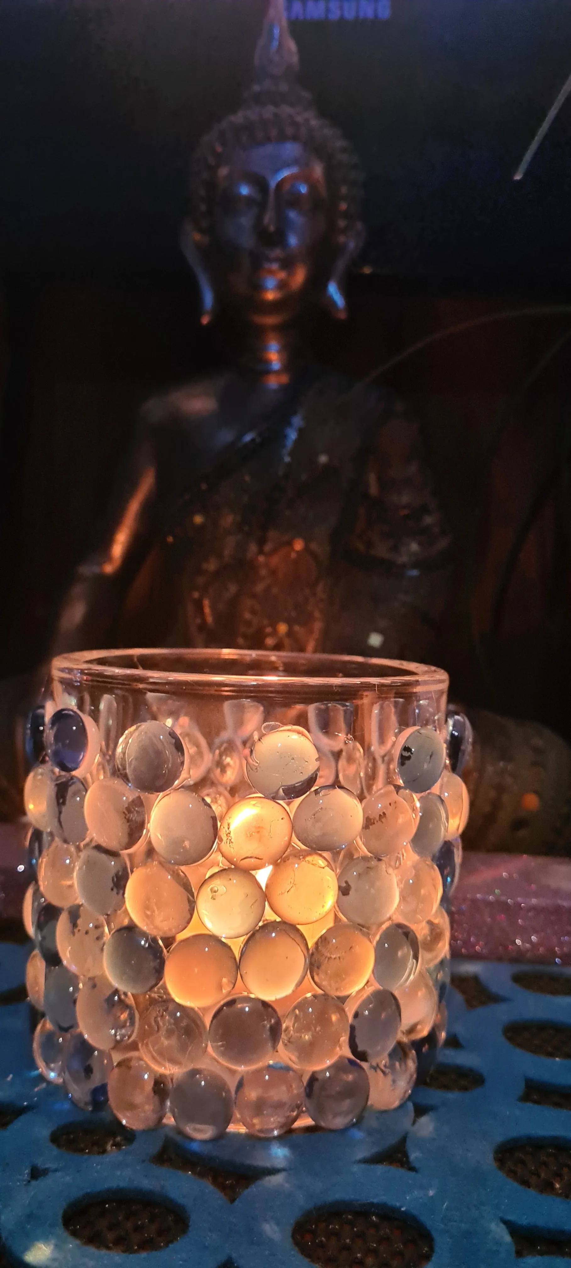 HANDMADE CANDLE HOLDER-glass beads