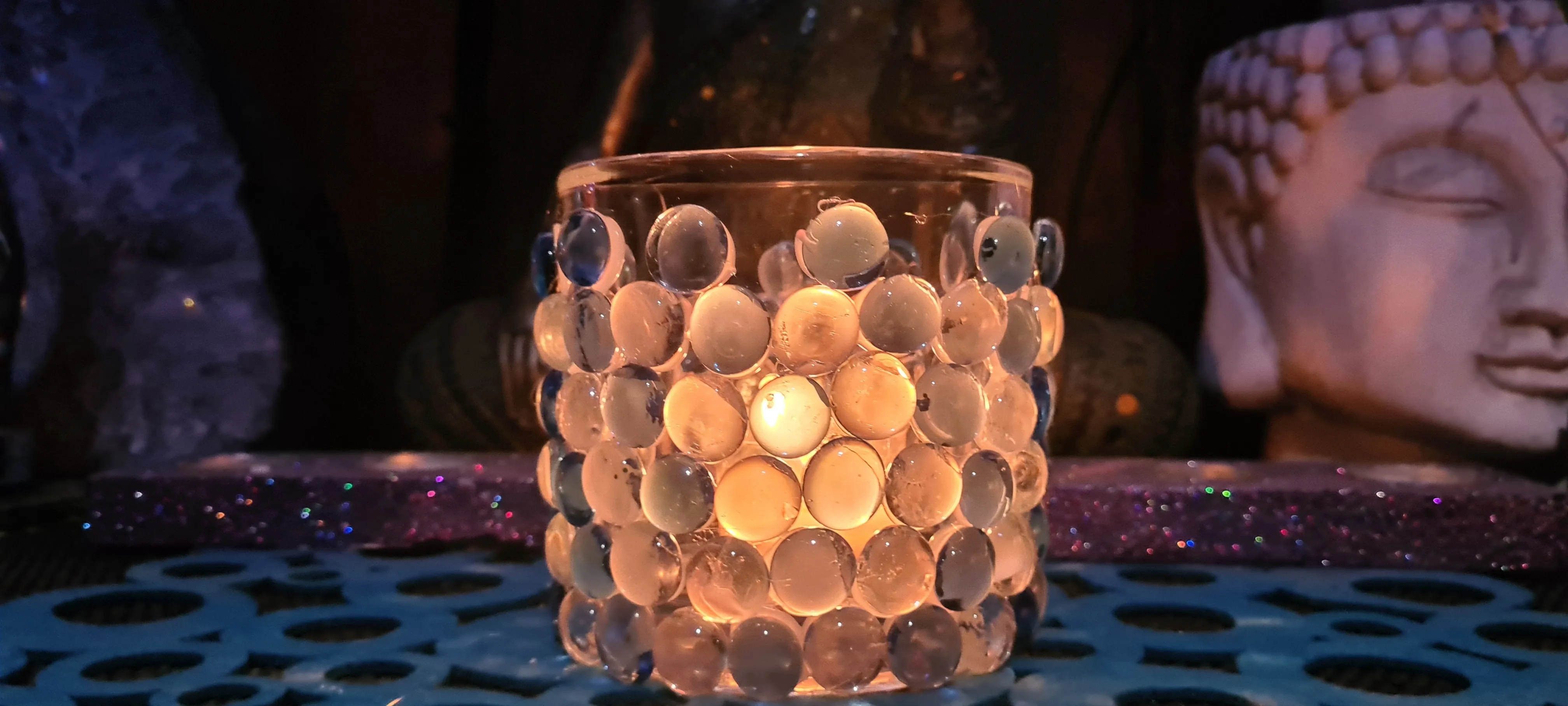 HANDMADE CANDLE HOLDER-glass beads