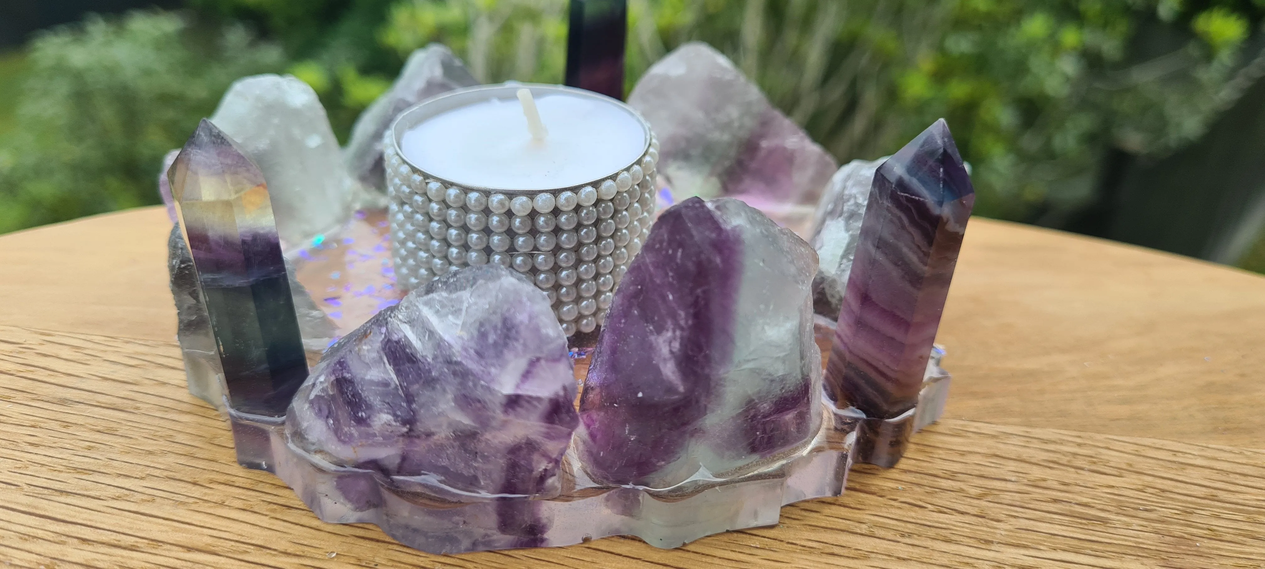 HANDMADE CRYSTAL TEA LIGHT CANDLE HOLDERS-made by me.