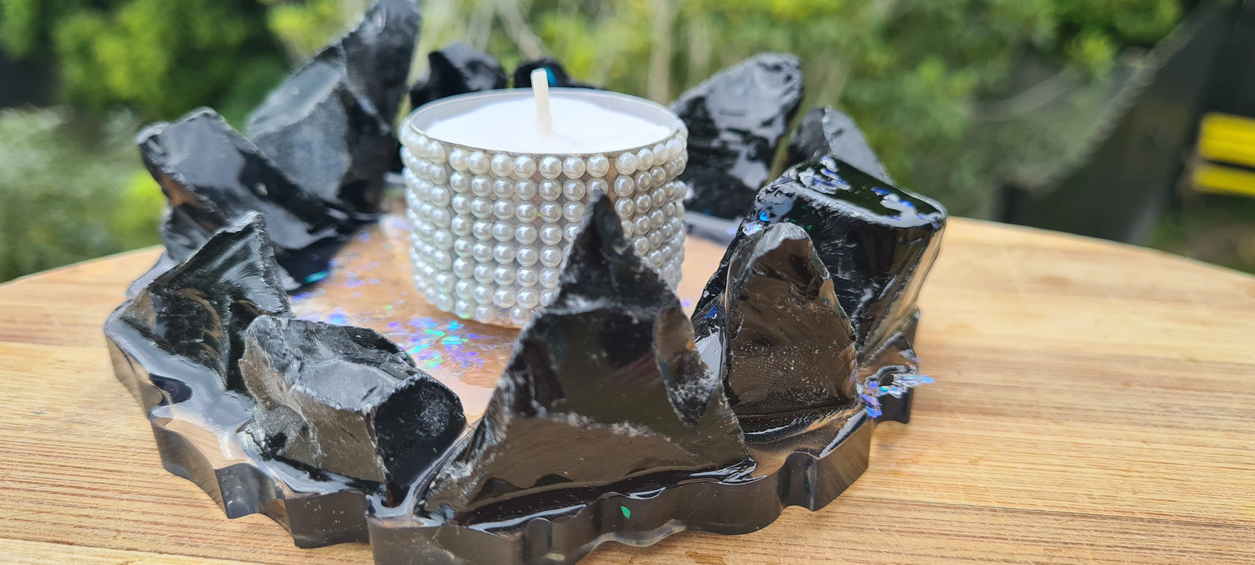 HANDMADE CRYSTAL TEA LIGHT CANDLE HOLDERS-made by me.