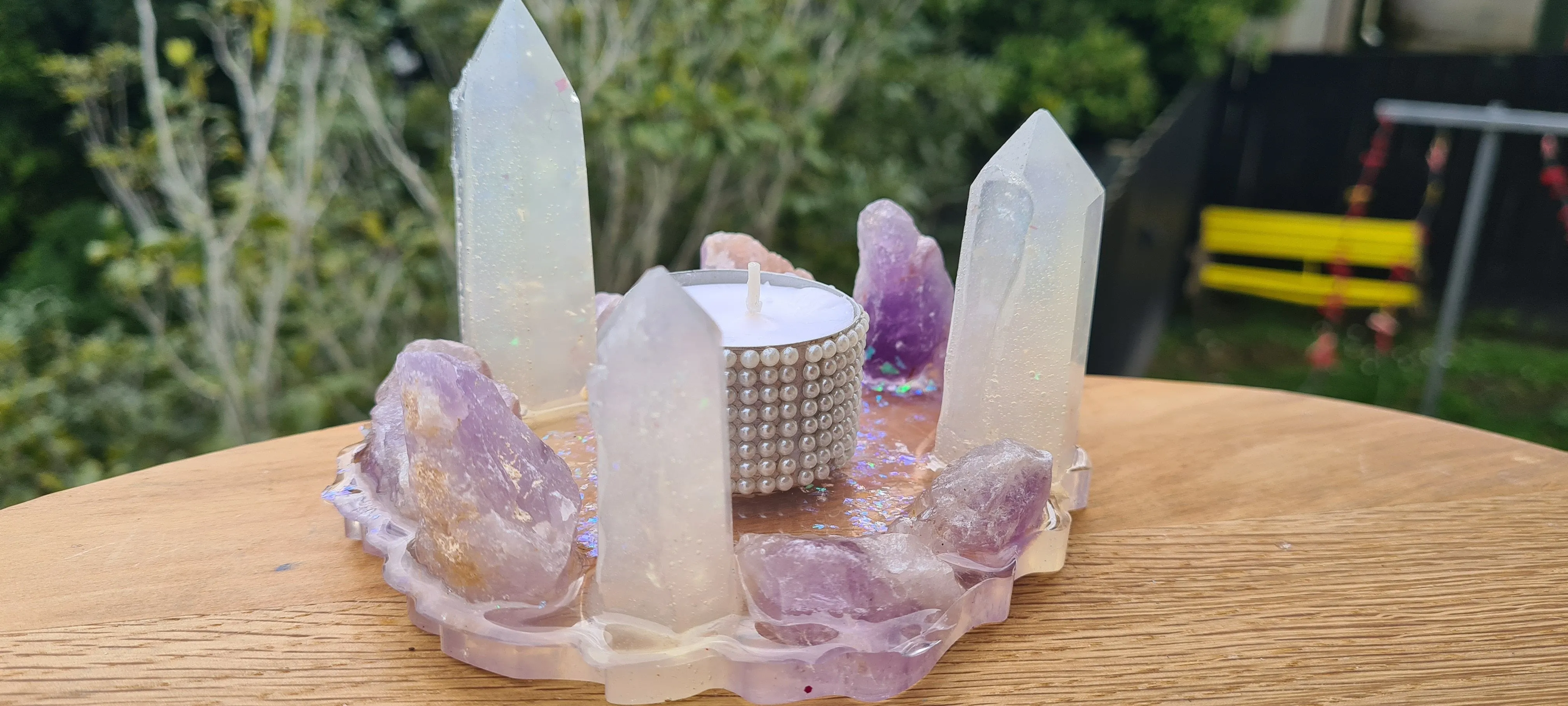 HANDMADE CRYSTAL TEA LIGHT CANDLE HOLDERS-made by me.