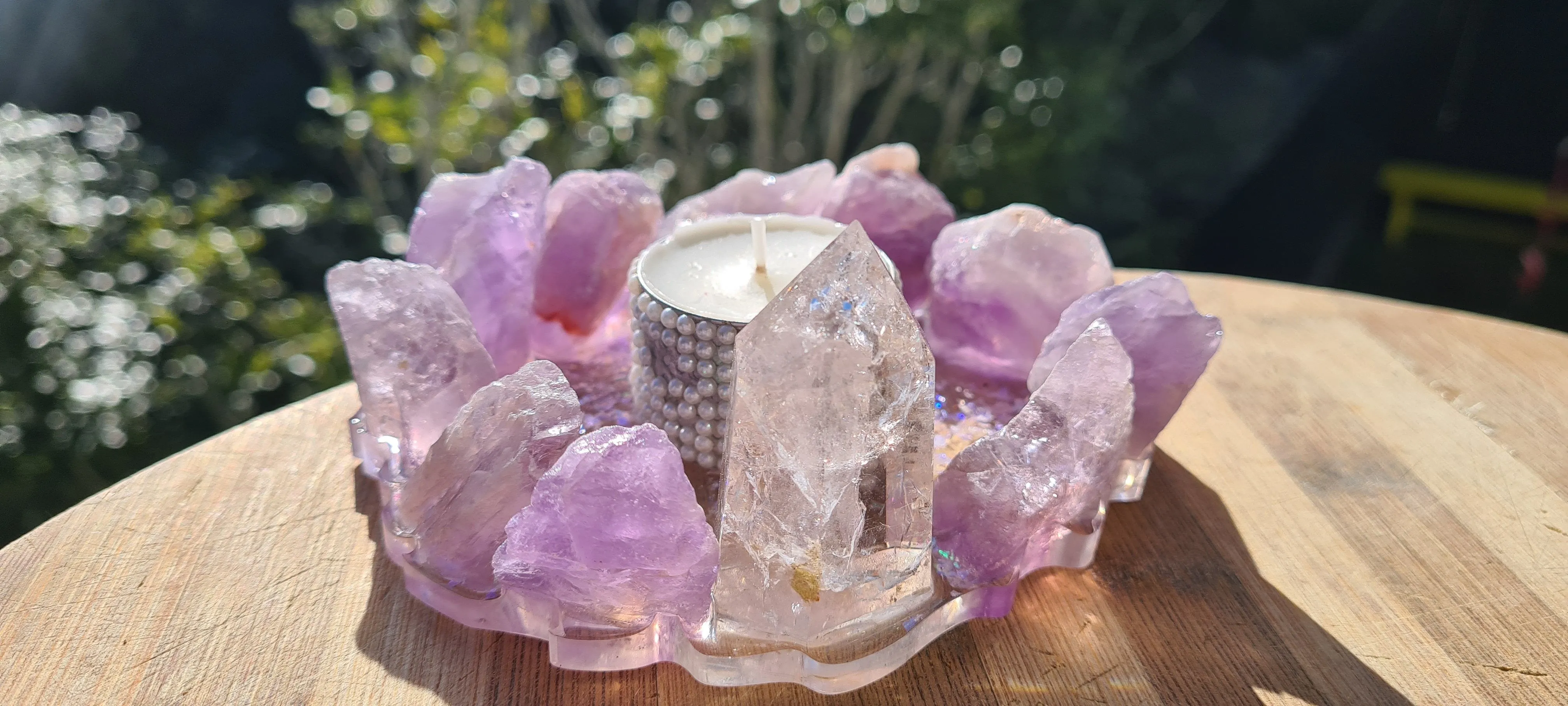 HANDMADE CRYSTAL TEA LIGHT CANDLE HOLDERS-made by me.