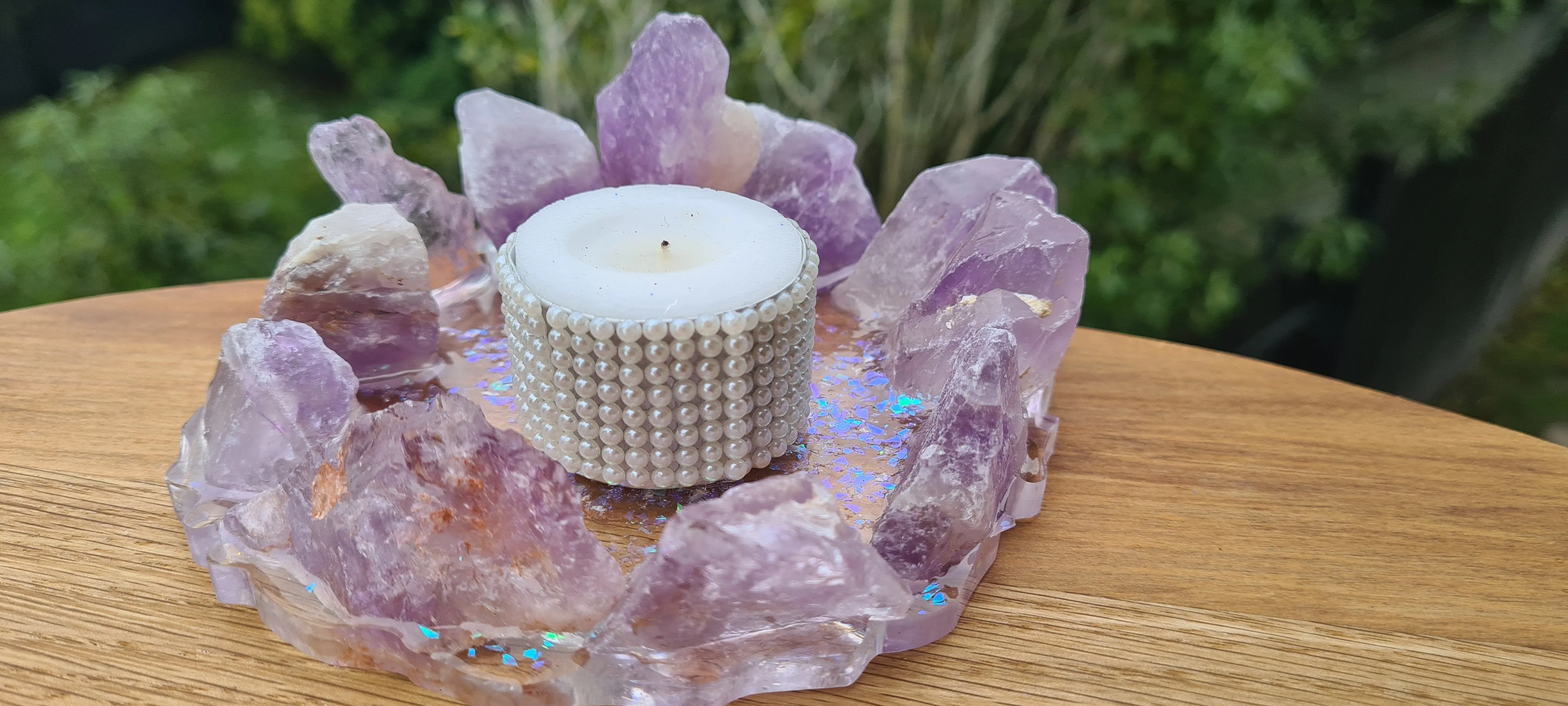 HANDMADE CRYSTAL TEA LIGHT CANDLE HOLDERS-made by me.