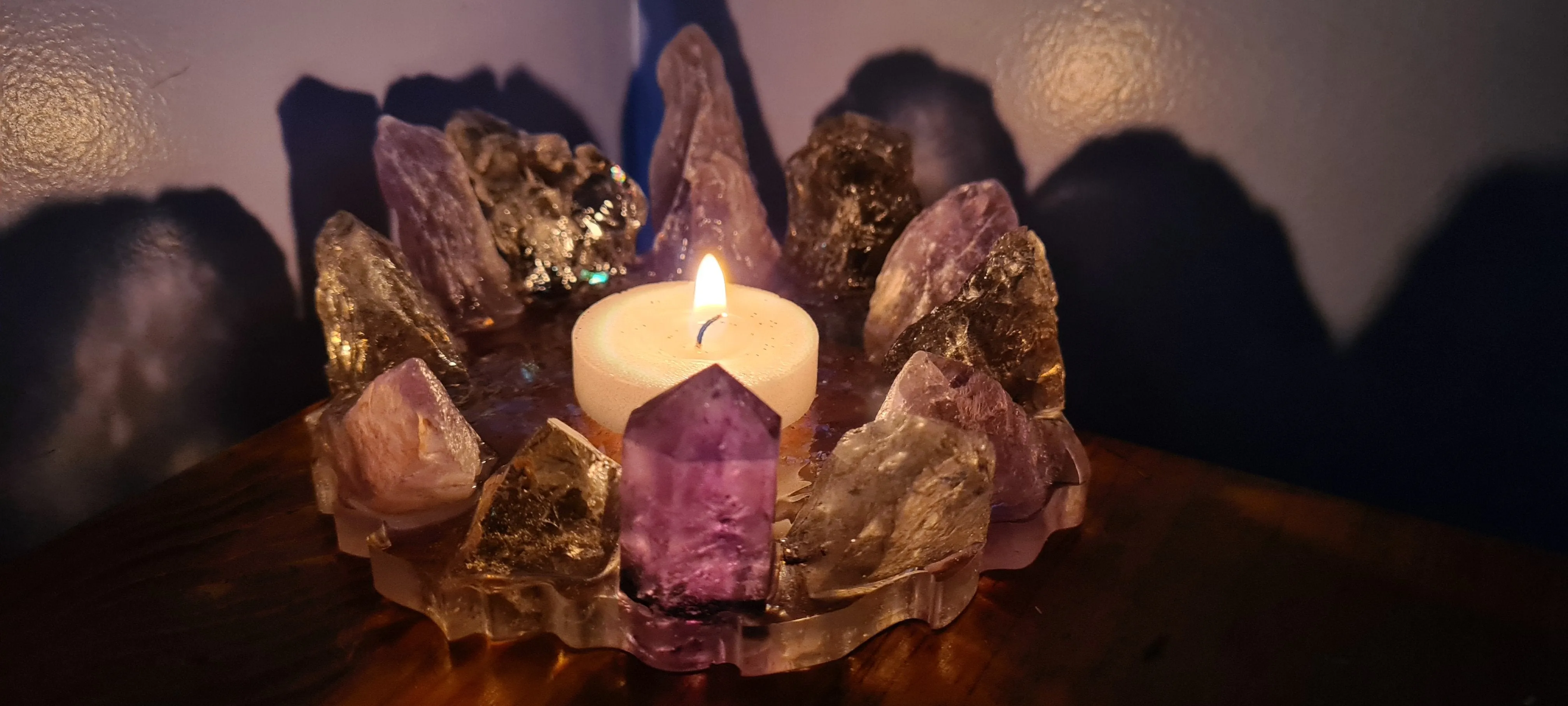 HANDMADE CRYSTAL TEA LIGHT CANDLE HOLDERS-made by me.