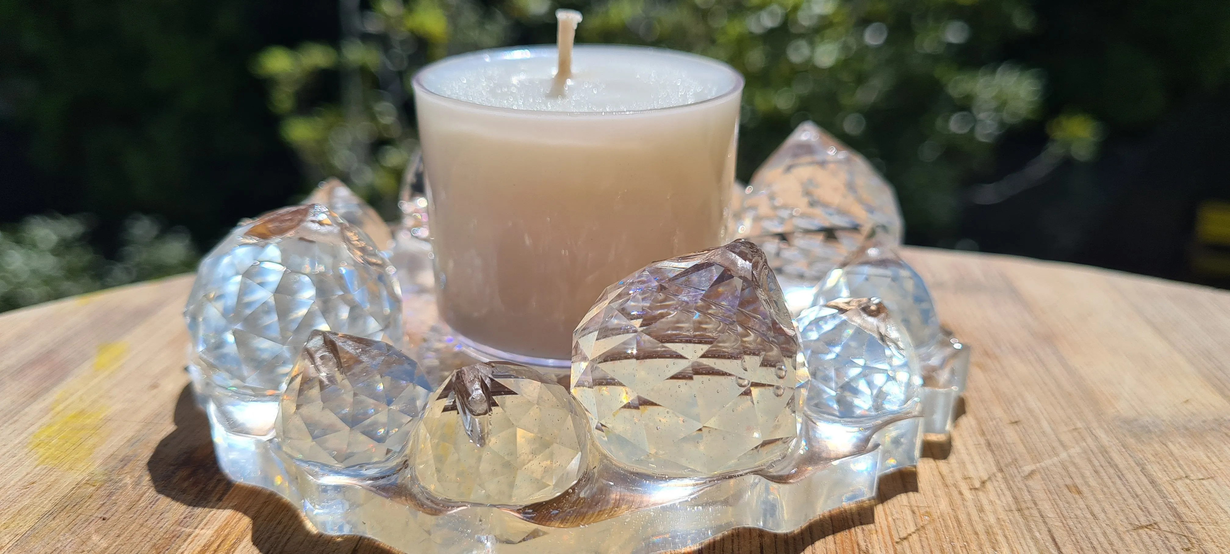 HANDMADE CRYSTAL TEA LIGHT CANDLE HOLDERS-made by me.