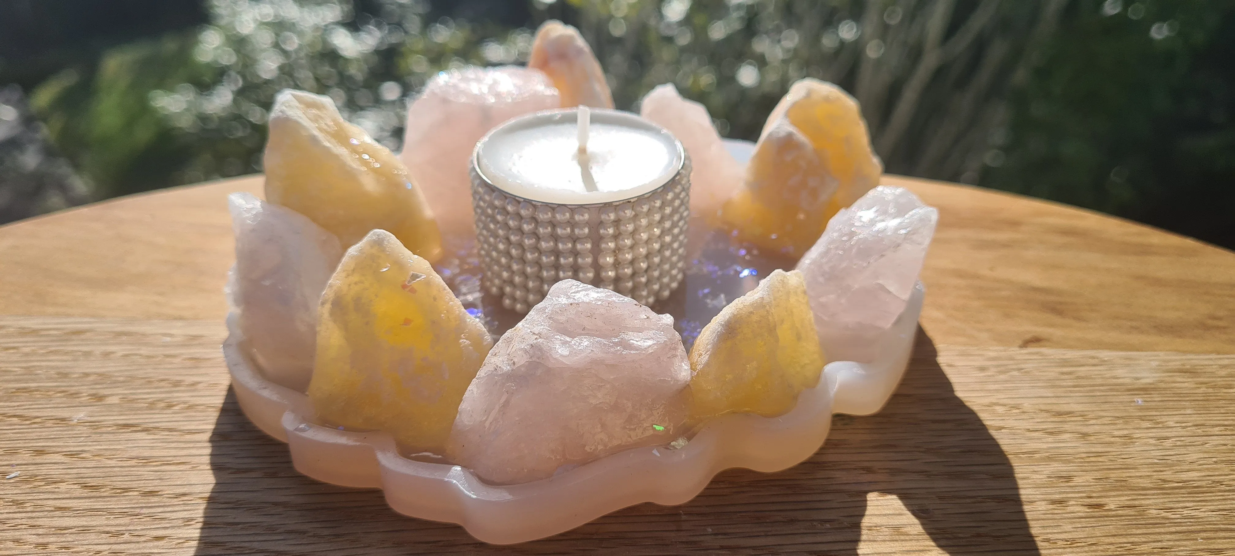 HANDMADE CRYSTAL TEA LIGHT CANDLE HOLDERS-made by me.