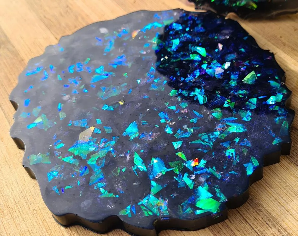 WHITE & BLACK OPAL GEODE COASTER SET of 4