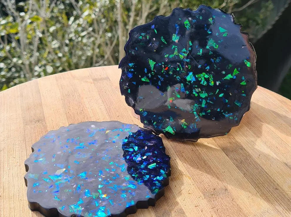 WHITE & BLACK OPAL GEODE COASTER SET of 4
