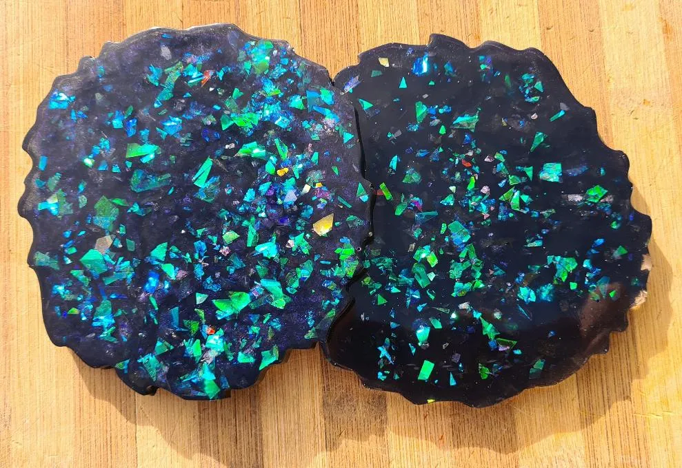 WHITE & BLACK OPAL GEODE COASTER SET of 4